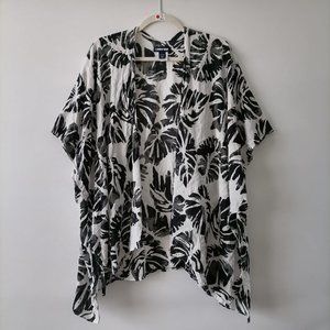 Lands'End Women's Black White Floral Open Front Top Cover up Size OS